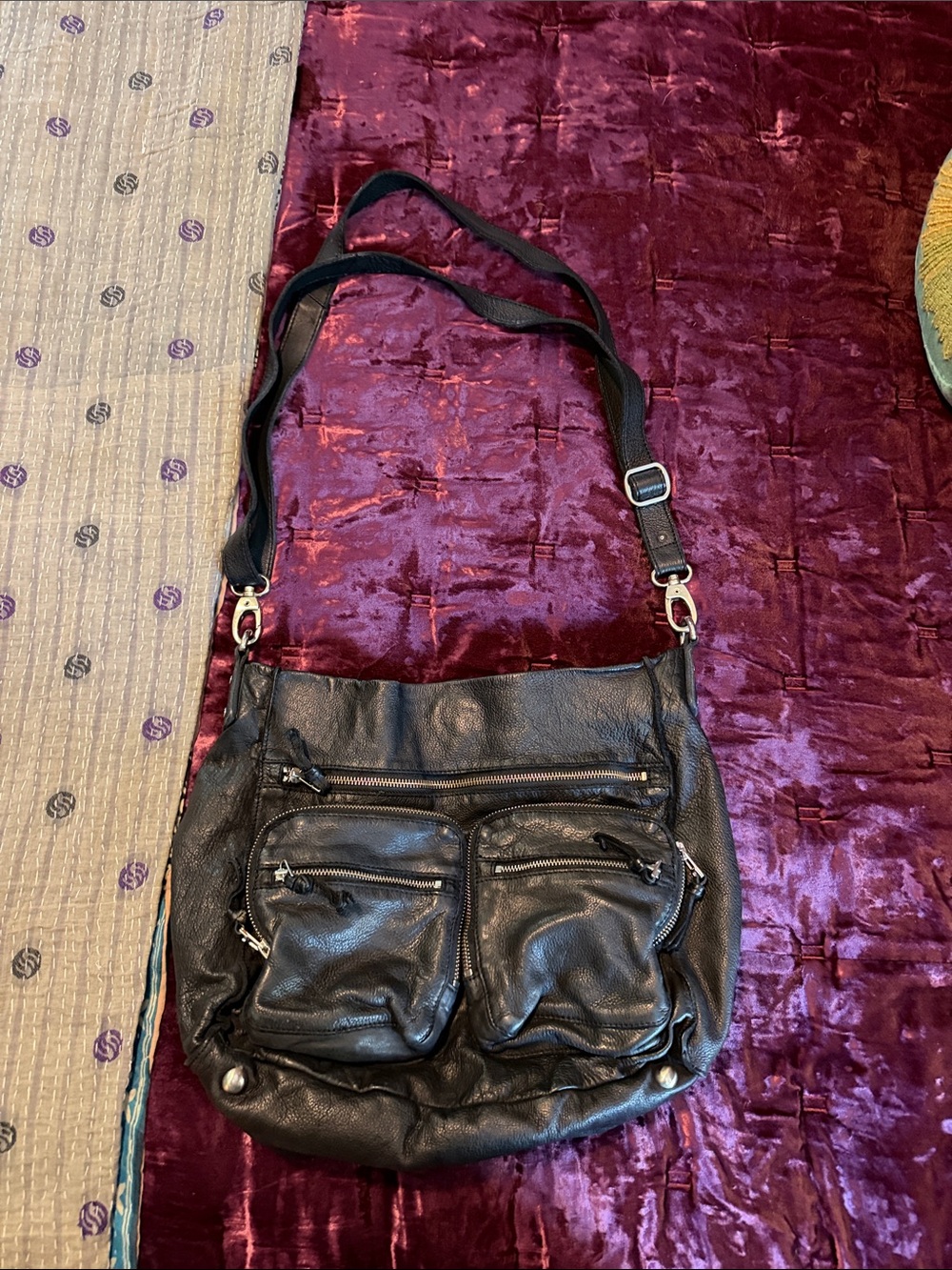 Vintage All Saints Black Leather Multi-Pocket Crossbody Bag